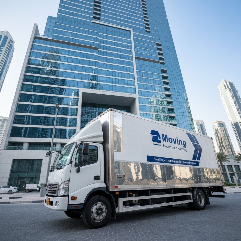 Modern truck with building